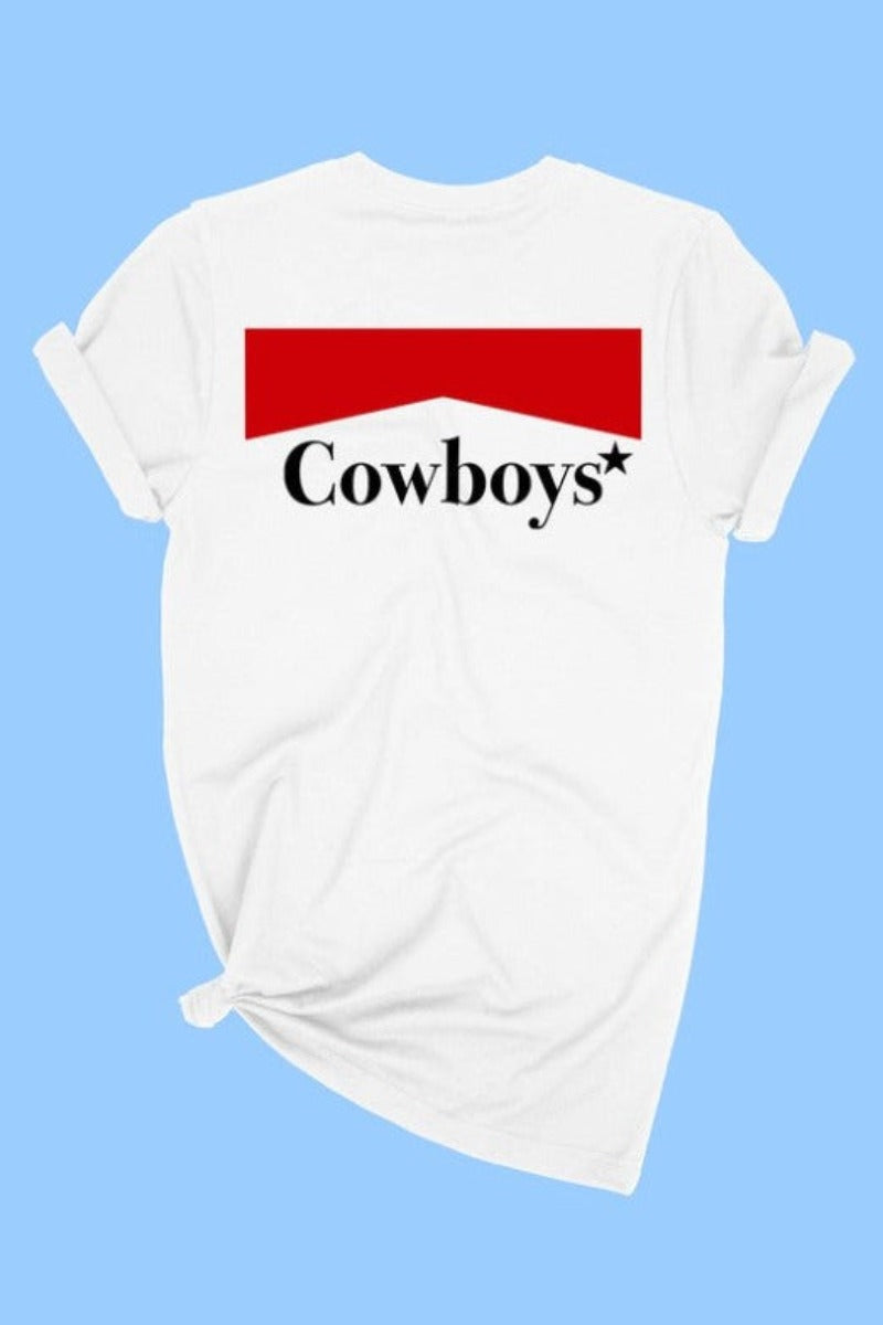 a white tshirt with a marlboro logo that says cowboys